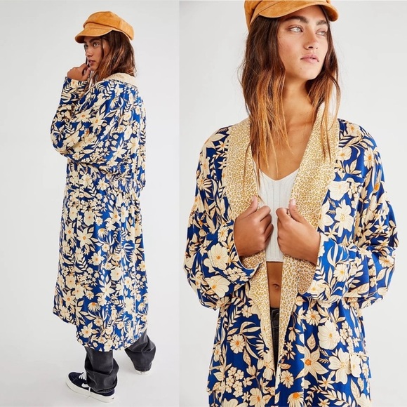 Free People Tops - NWOT Free People Wild Nights Duster large Blue Combo $168 Kimono Cover Up